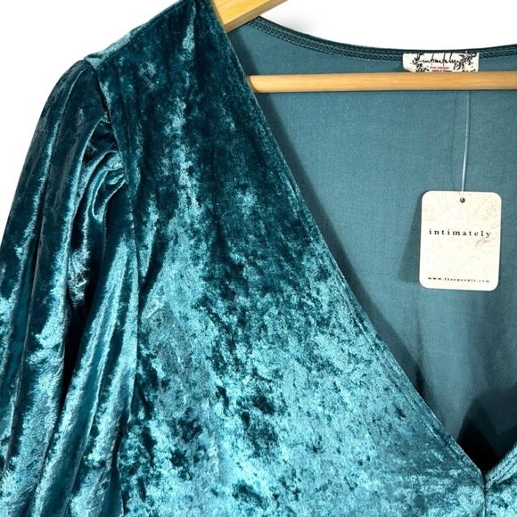 Free People Intimately Don't You Wish Velvet Bodysuit, Deep Teal, Size Large - Picture 4 of 15